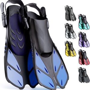 CAPAS Snorkel Fins, Swim Fins Travel Size Short Adjustable for Snorkeling Diving